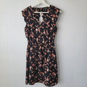 41 Hawthorn black floral cap sleeve cut out back dress size sp